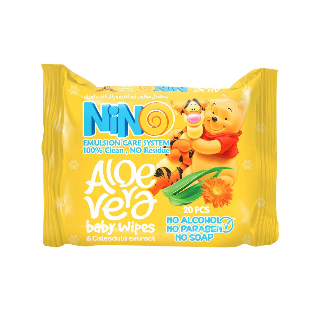 nino018 دستمال مرطوب نرم کننده کودک 20 عددی نینو
